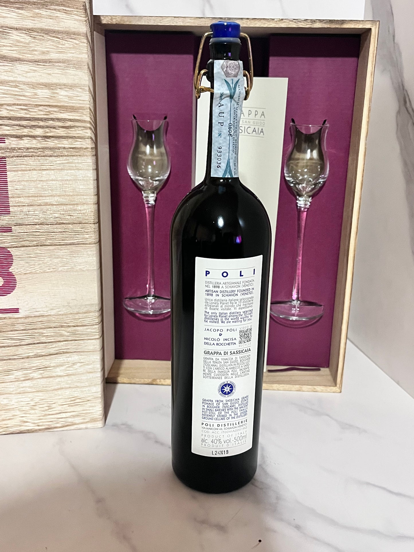 GRAPPA SASSICAIA + 2 BICCHIERI